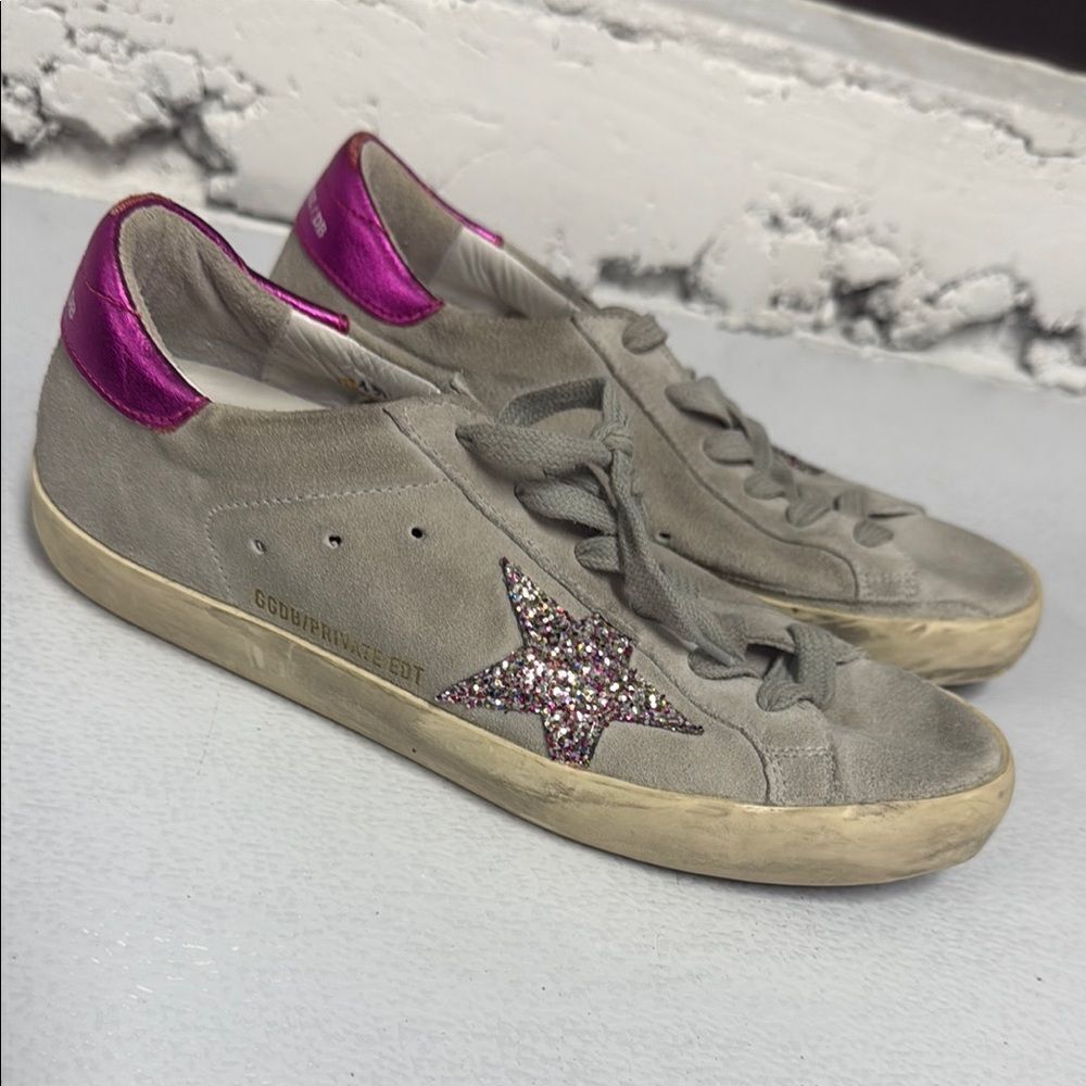 Golden Goose Gray and Pink Distressed Sneakers Suede Size 39 Great Condition